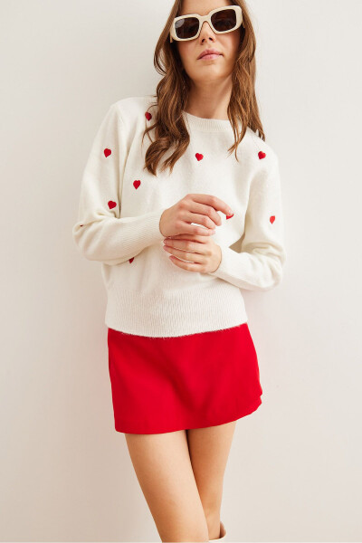 Женский белый-красный джемпер со вставкой в виде сердца и мягкой текстурой WSW-19000843 - 3