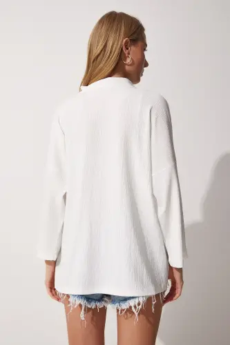 Женский белый многослойный жакет фактурный демисезонный DD01064 - Белый - 5