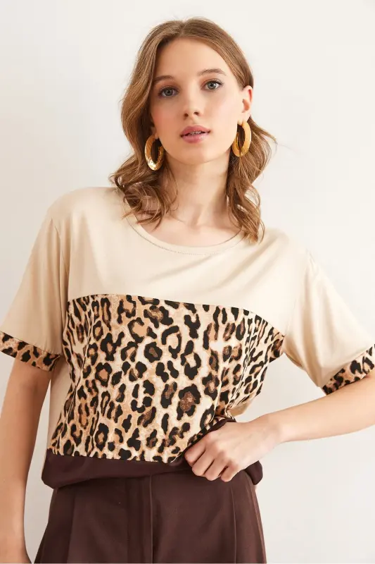 Женский Бежевый Кофейный Халат Леопардовый Отделка Вязаный Вискозный Тк - 5