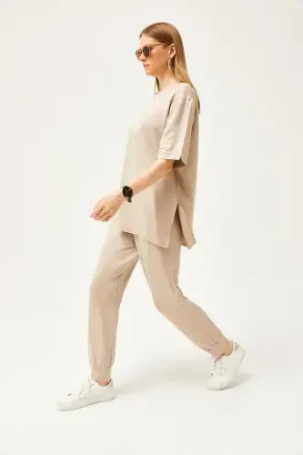 Женский бежевый комплект с кристаллами TKM-190002 - 4