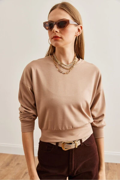 Женский бежевый укороченный свитшот Modal Touch SWT-19000653 - 3