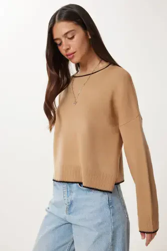 Женский Бисквит Basic Трикотаж Свитер PF00010-Бисквит - 3