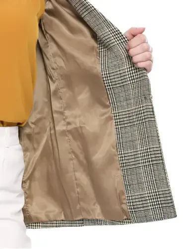 Женский блейзер Allegra K с вырезанным лацканом, одной пуговицей, длиной до бедер в клетку - 3