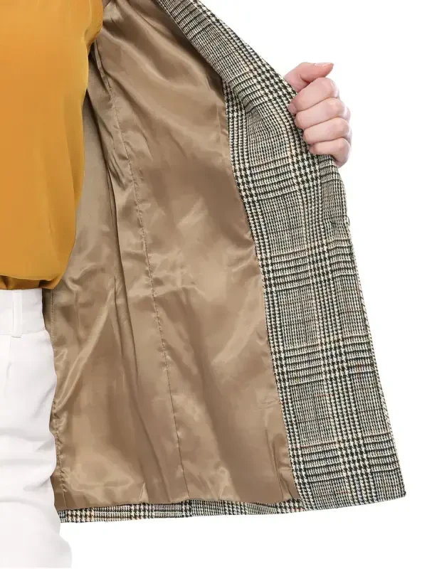 Женский блейзер Allegra K с вырезанным лацканом, одной пуговицей, длиной до бедер в клетку - 8