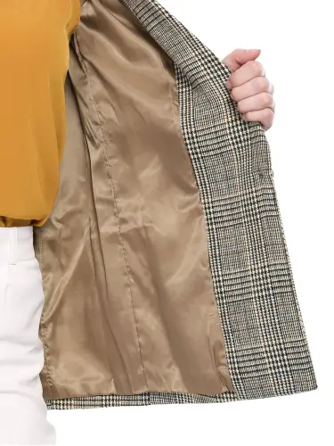 Женский блейзер Allegra K с вырезанным лацканом, одной пуговицей, длиной до бедер в клетку - 7