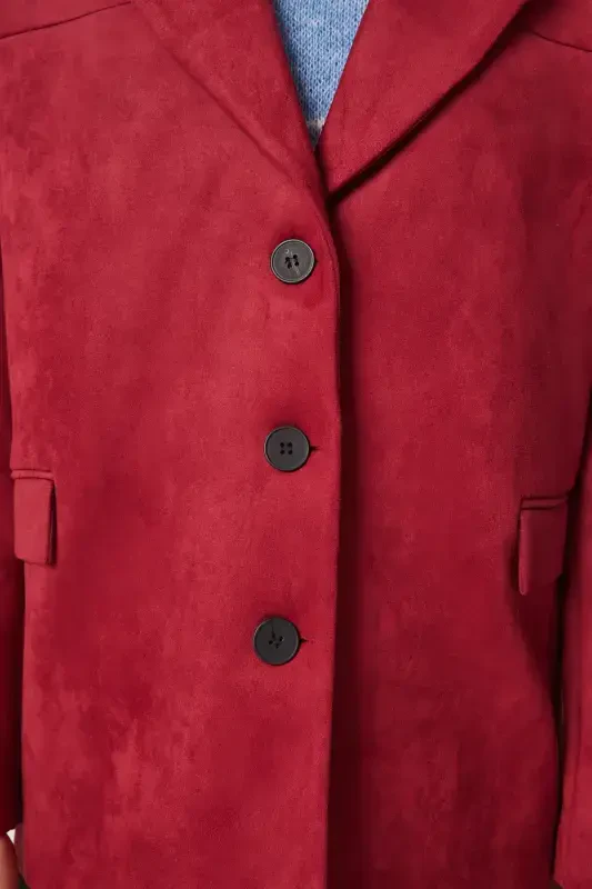 Женский бордовый премиальный замшевый блейзер FN03443-Bordo - 6