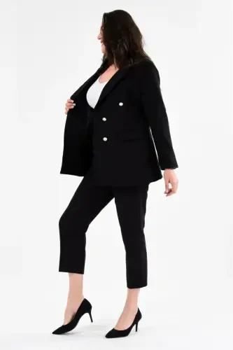 Женский Ч.Черный Блейзер Жакет С Поясом Карманами Прямые Брюки Большого Размера Костюм-Ч.Черный - SİZ (1)