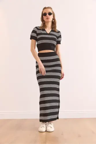 Женский Черный Комплект В Полоску TKM-190003 - OLALOOK (1)