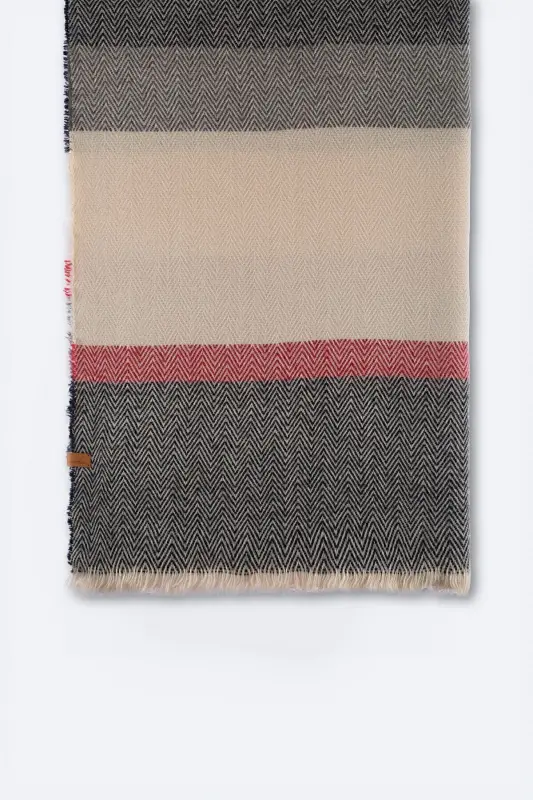 Женский черный шарф с мягкой текстурой Трикотажный цветной акриловый зимний с кисточками Детали логотипа Лилия в полоску - 6