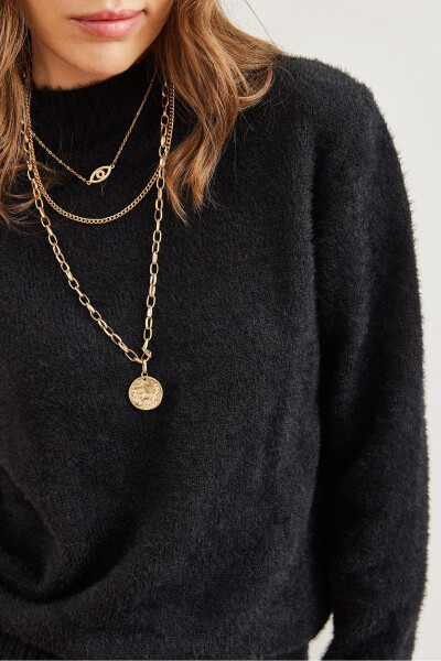 Женский черный свитер с капюшоном и мягкой текстурой для бороды KZK-19000858 - 6