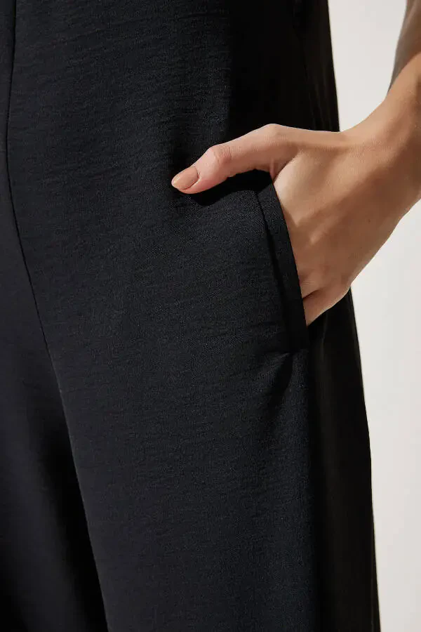 Женский черный свободный вязаный комбинезон с бретельками BF00095 - 6