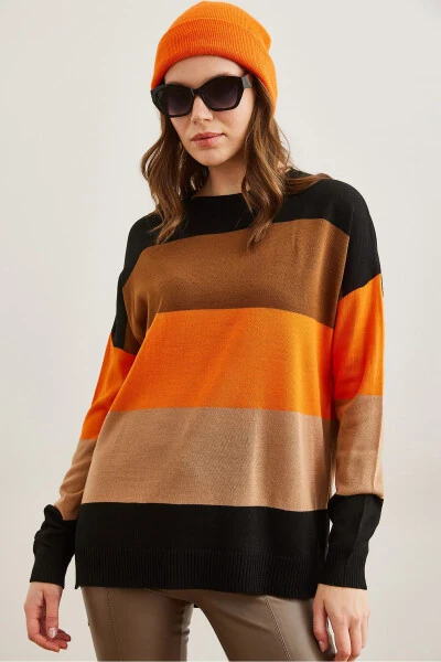 Женский Черный Толстый Цветной Блочный Трикотажный Свитер KZK-19000824 - OLALOOK (1)