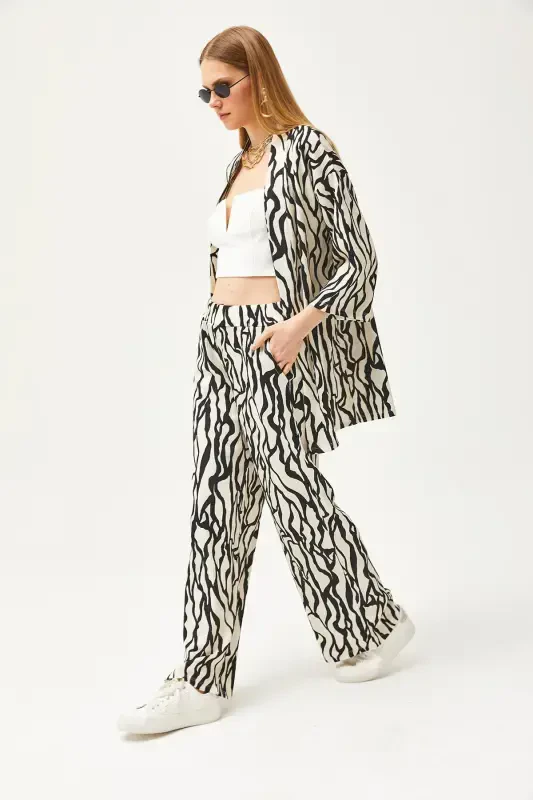 Женский Черный Верх Кимоно Низ Брюки С Карманами Костюм ТК - 4