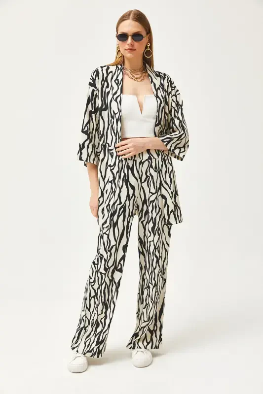 Женский Черный Верх Кимоно Низ Брюки С Карманами Костюм ТК - 5