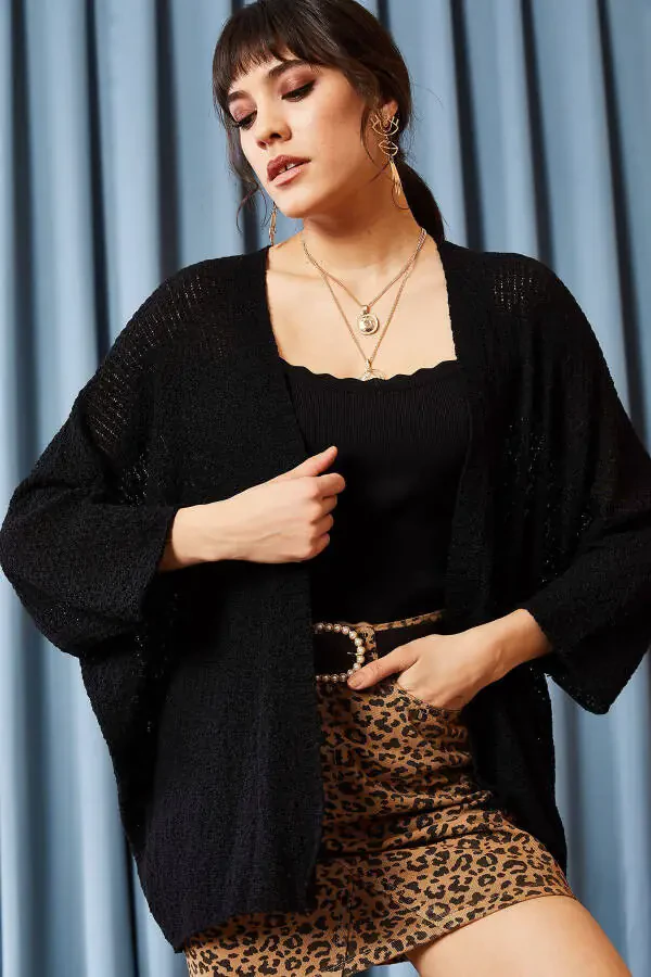 Женский черный жакет-летучая мышь весенний HRK-19000057 - 3