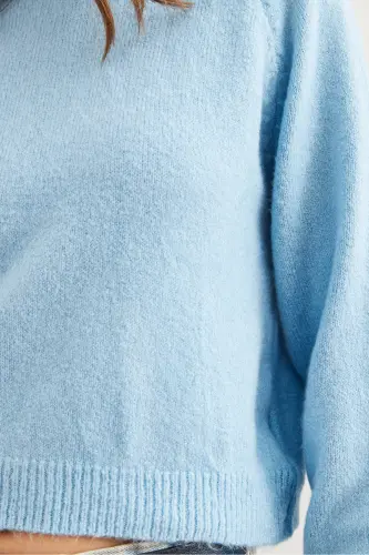 Женский Детский Голубой Мягкий На ощупь Базовый Укороченный Свитер KZK-19000886-Голубой - 12