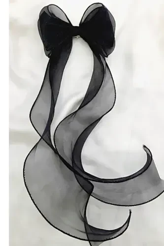 Женский Длинный Тюль Бант Заколка Темно-Черный-ЧЕРНЫЙ - PETEK AKSESUAR (1)