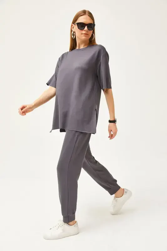 Женский дымчатый свободный комплект со стразами TKM-19000 - 4