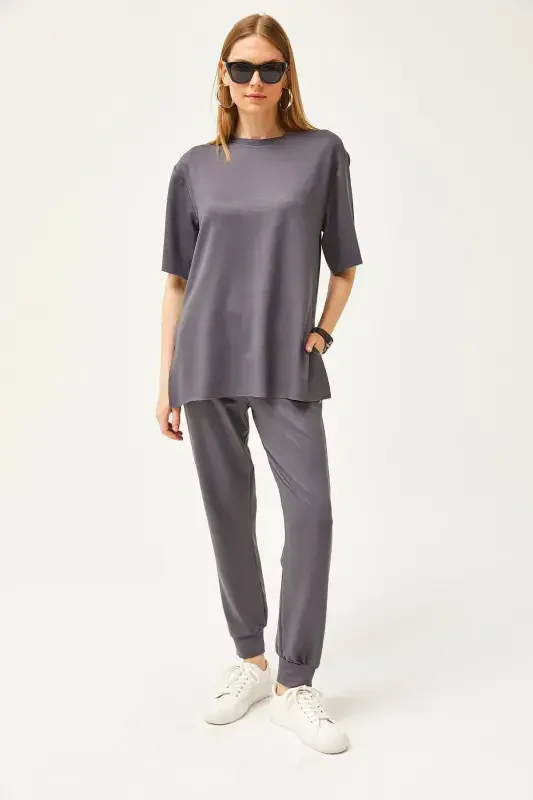 Женский дымчатый свободный комплект со стразами TKM-19000 - 5