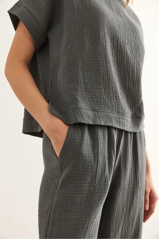 Женский Дымчатый Верх Блузка Низ Брюки Муслиновый Костюм TKM- - 6