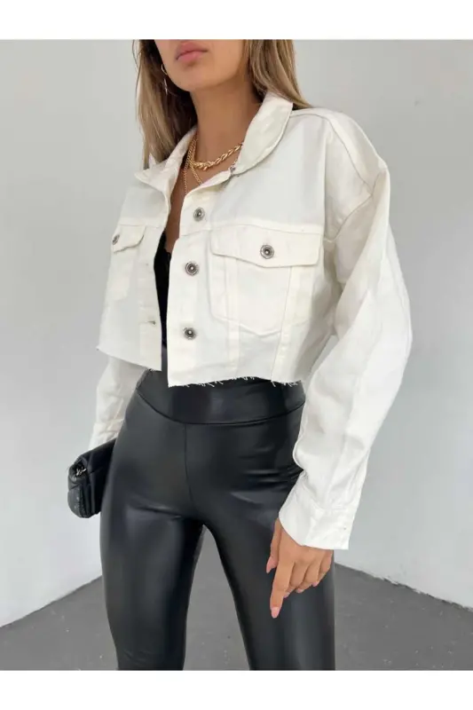 Женский Джинсовый Крой-Топ С Двойным Карманом Лазерной Резкой Zyn-58394 - 3