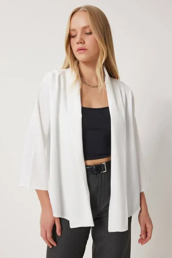 Женский экрю шарф воротник шикарный атласный жакет MC00291 - 2