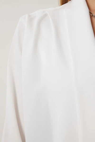 Женский экрю шарф воротник шикарный атласный жакет MC00291 - 4