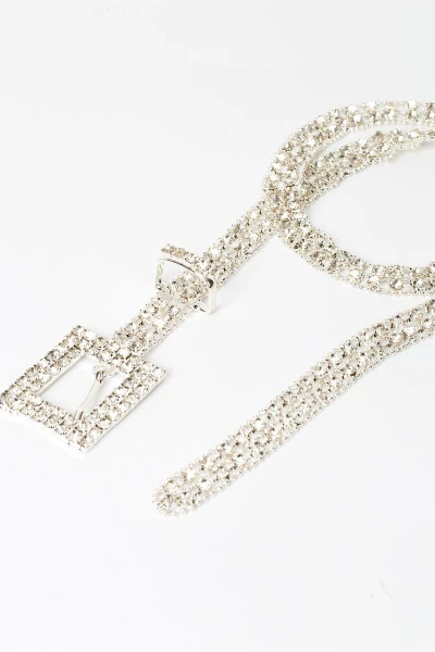 Женский эластичный пояс с бриллиантовыми камнями из серебра - 4
