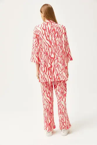 Женский фуксия верх кимоно низ с карманами брючный костюм TK - 7