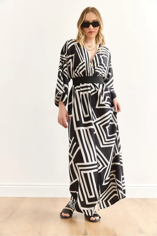 Женский Геометрический Черный Крест-накрест Воротник Эластичный Пояс М - 4