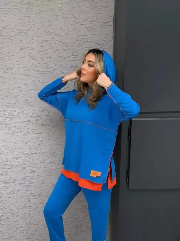 Женский Индиго Худи Юбка Края Деталь Значок Обратный Шов Вид Двойной Набор - 2