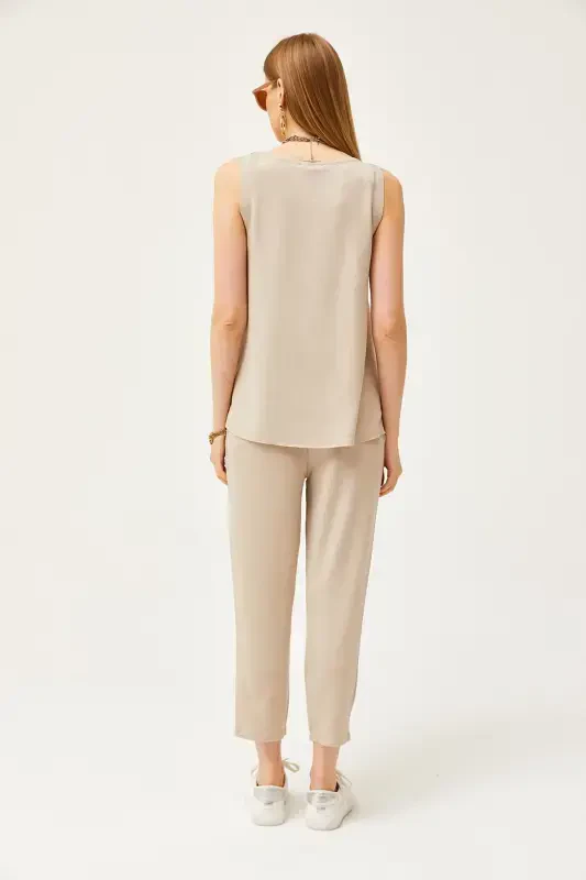 Женский Камень Безрукавный Мешковатый Блузка Комплект Кристалл Ювелирные Изделия - 6