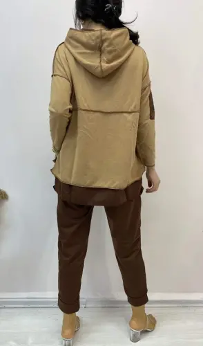 Женский Кофе Толстовка Подол Деталь Значок Костюм Двойка - 10