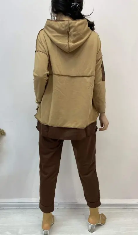 Женский Кофе Толстовка Подол Деталь Значок Костюм Двойка - 10