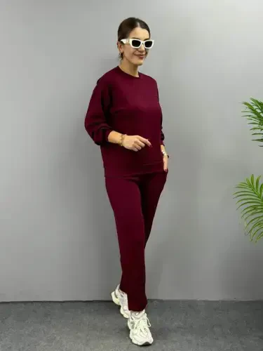 Женский комплект: блузка с длинными рукавами, вискоза, велосипедный воротник, двуниточная ткань, и брюки. - BÜYÜKBEDENIZ (1)