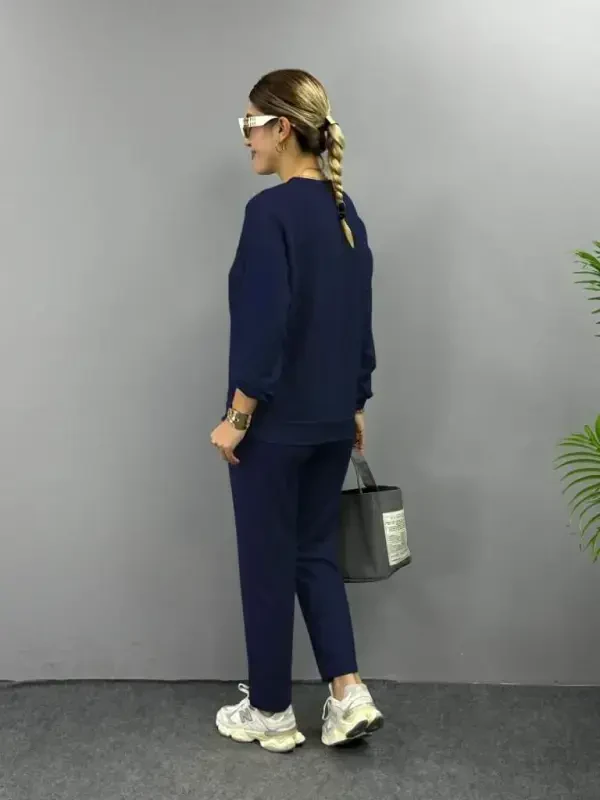 Женский Комплект: Блузка с длинными рукавами, вискоза, велосипедный воротник, двухниточная ткань и брюки - 3