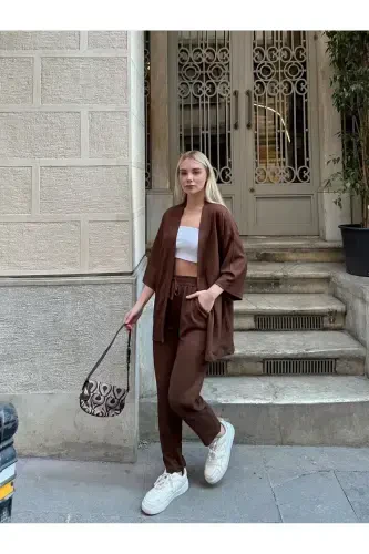 Женский комплект кимоно свободного кроя, верх и низ - AFROGİYİM (1)