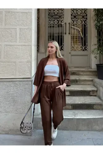 Женский комплект кимоно свободного кроя, верх и низ - 6