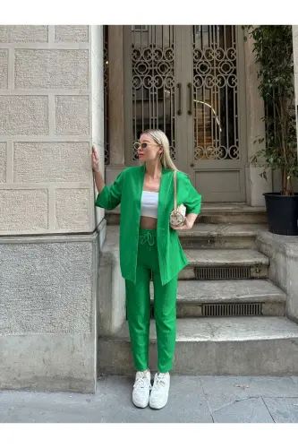 Женский комплект кимоно свободного кроя - зеленый - 2