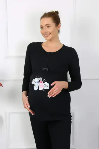 Женский комплект пижамы с длинными рукавами для беременных и кормящих мам, черный, 45501 - 3