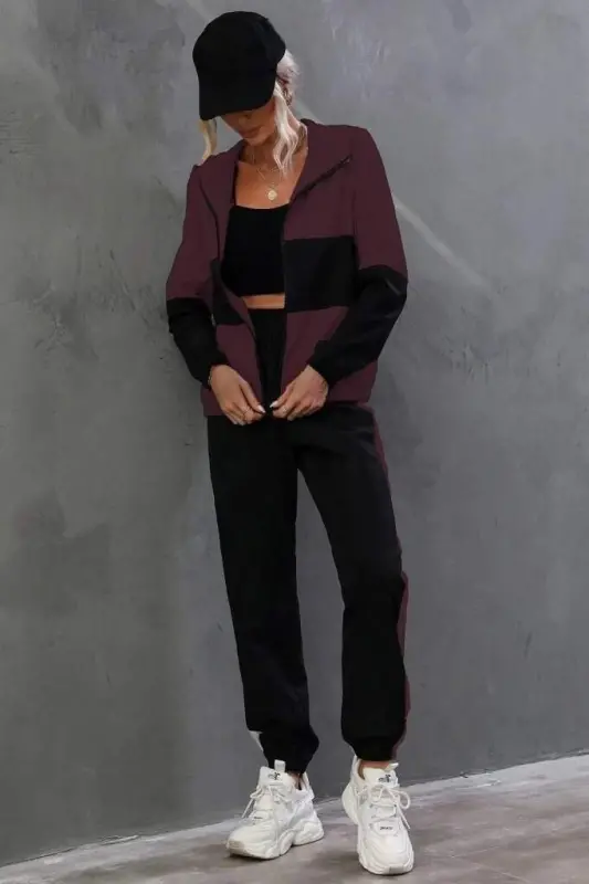 Женский комплект: вискозная блузка на молнии с длинными рукавами и капюшоном из двухниточного футера и брюки. - 3