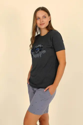 Женский короткий пижамный комплект с шортами, футер, дымчатый, 3622 - 5