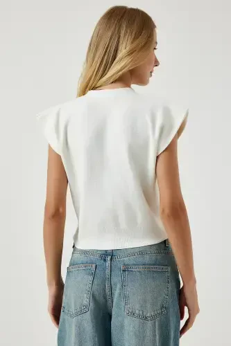 Женский Короткий Трикотажный Жилет на Пуговицах из Кости YY00206-Кость - 6