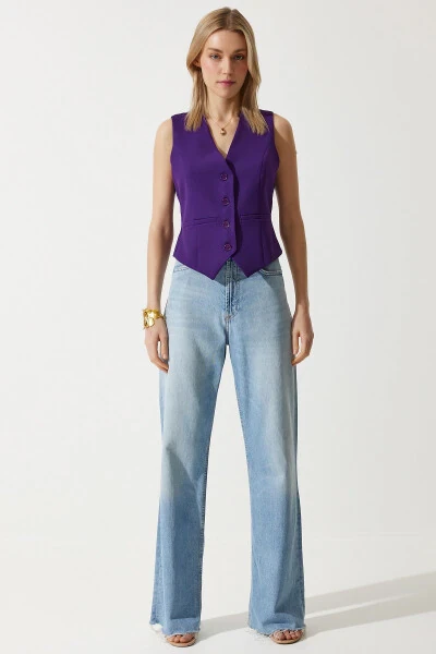 Женский короткий вязаный жилет цвета бордо TO00048 - 3