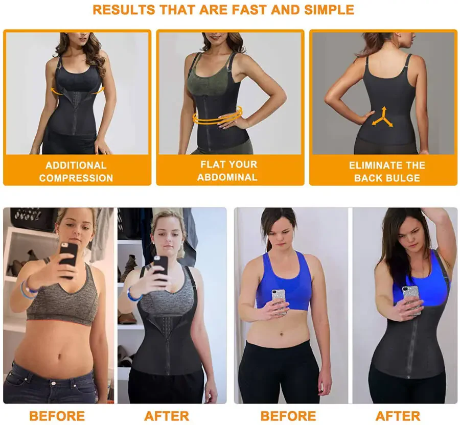 Женский корсет Eleady для похудения, утягивающий пояс для живота, корректирующий фигуру жилет на молнии, топ-майка (черный, большой размер) - 4