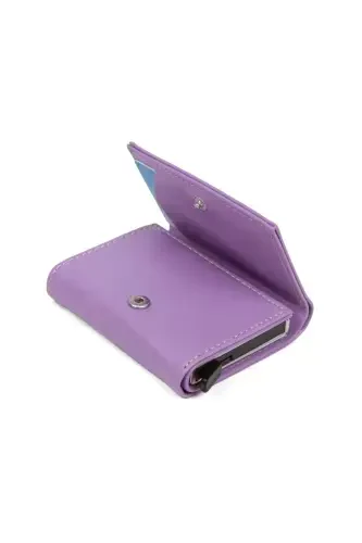 Женский кошелек для карточек с алюминиевым механизмом из веганской кожи лилового цвета.-Лиловый - 5