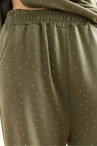 Женский костюм цвета хаки с каменной отделкой TKM-19000391- - 7