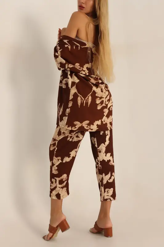 Женский костюм кимоно кофейного цвета с узором - кофейный узор - 2