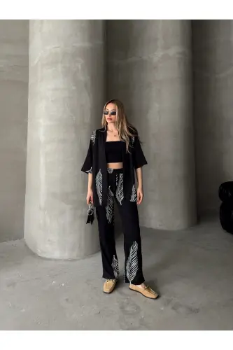 Женский костюм кимоно свободного кроя – Черный - 5