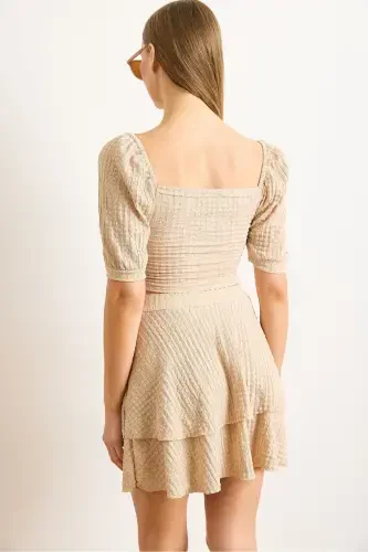 Женский костюм с юбкой, текстура под визон, TKM-190004 - 4